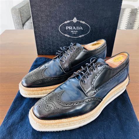 blue and green prada brouges|Prada brogue platform shoes.